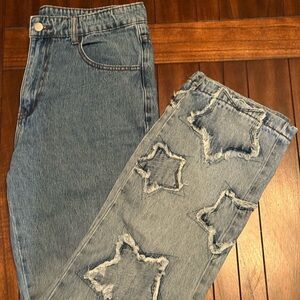 Stylish Blue Distressed Star Jeans